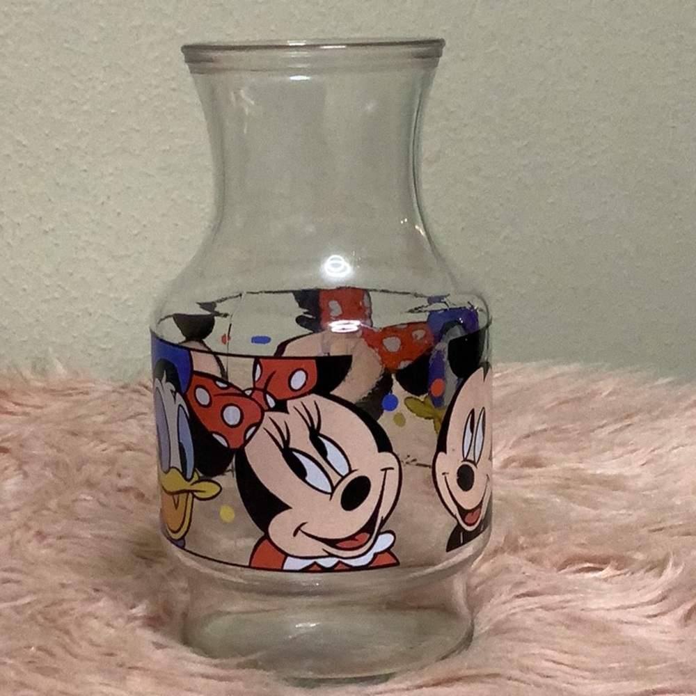 Vintage Mickey Minnie Mouse Donald Disney Glass Juice Carafe Jar Anchor Hocking - Picture 3 of 7